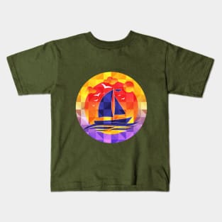 Sunset Sailing Boat On Triangulated Kids T-Shirt